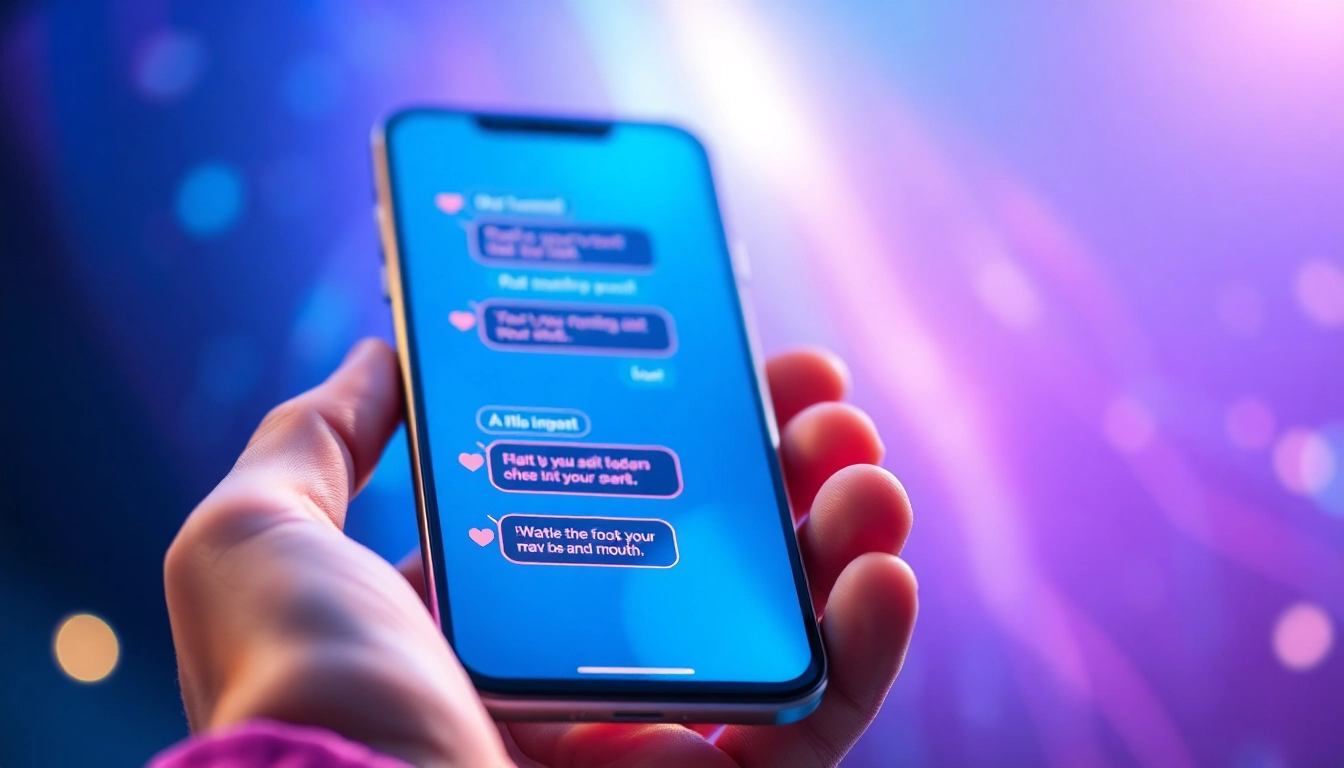 Close-up of a smartphone displaying a holographic AI chatbot interface with a glowing background